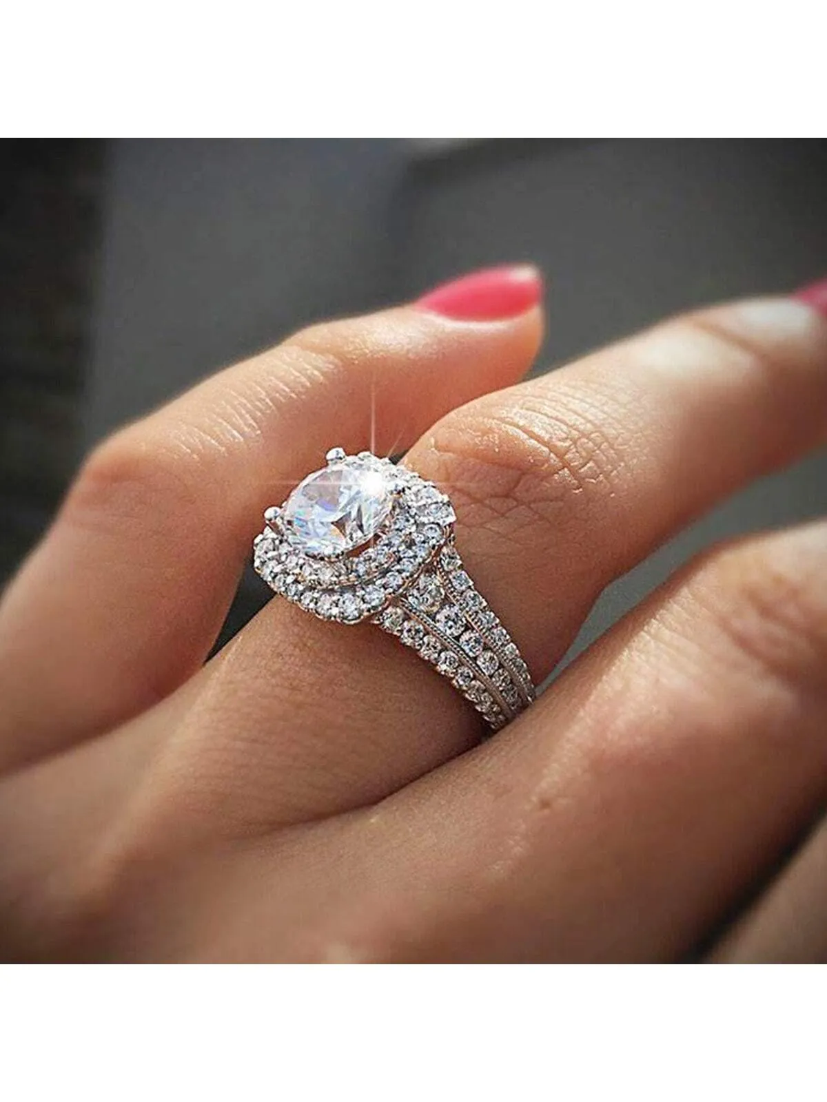 Fashionable Double-layered, Four Claw, Cubic Zirconia Engagement Ring