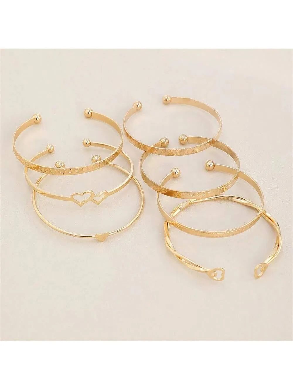 Fashionable Love Heart & Twisted Gold Tone Bangle Bracelets 7pcs/set