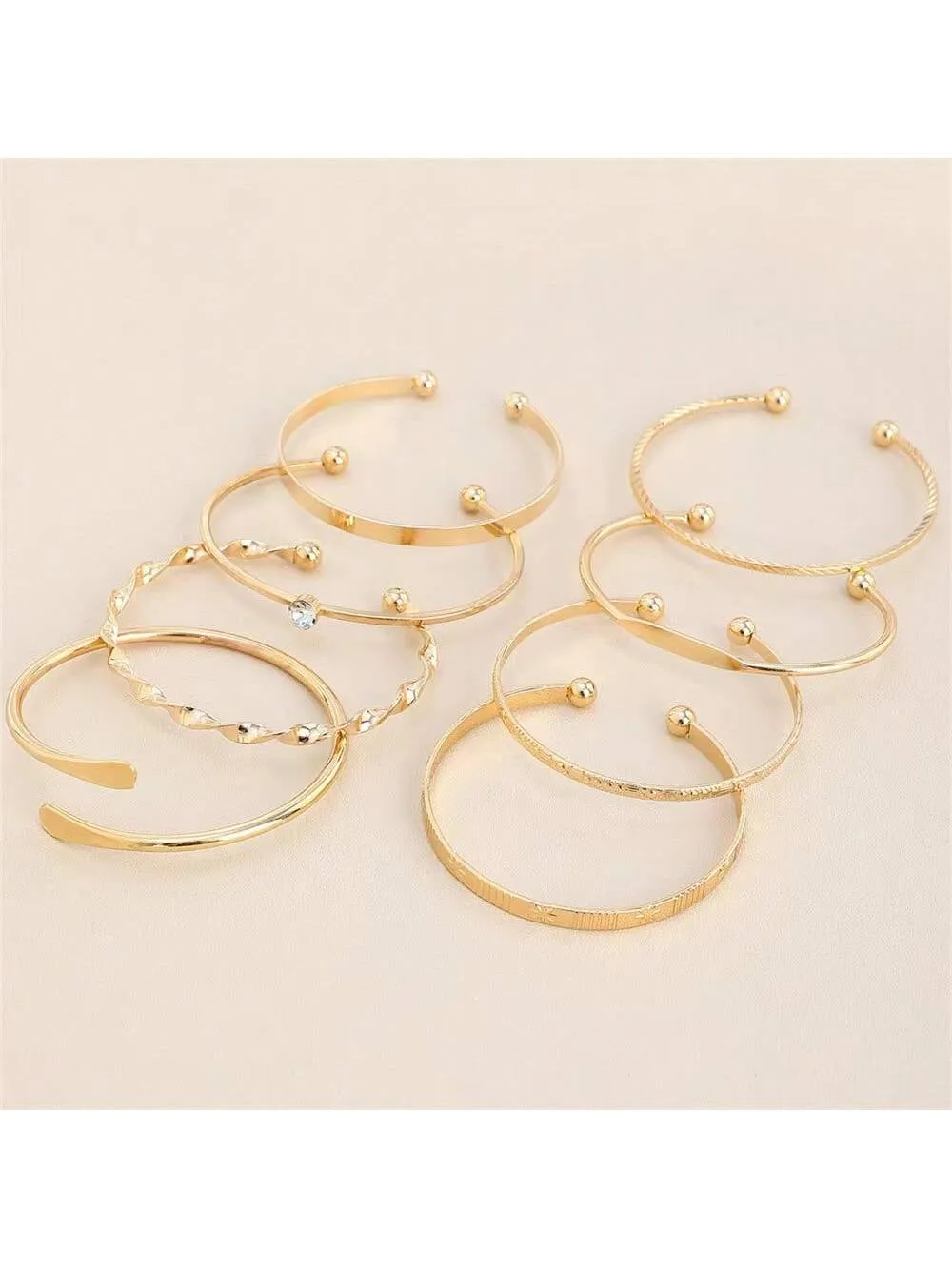 Fashionable Love Heart & Twisted Gold Tone Bangle Bracelets 7pcs/set