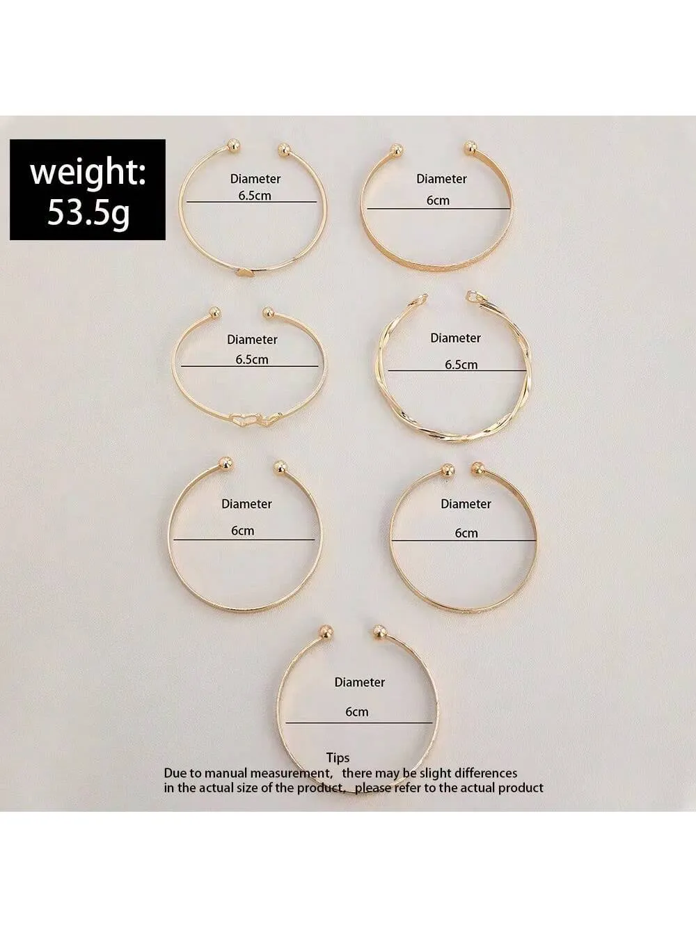 Fashionable Love Heart & Twisted Gold Tone Bangle Bracelets 7pcs/set