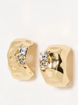 Fea stone detail mini gold tone hoop earrings