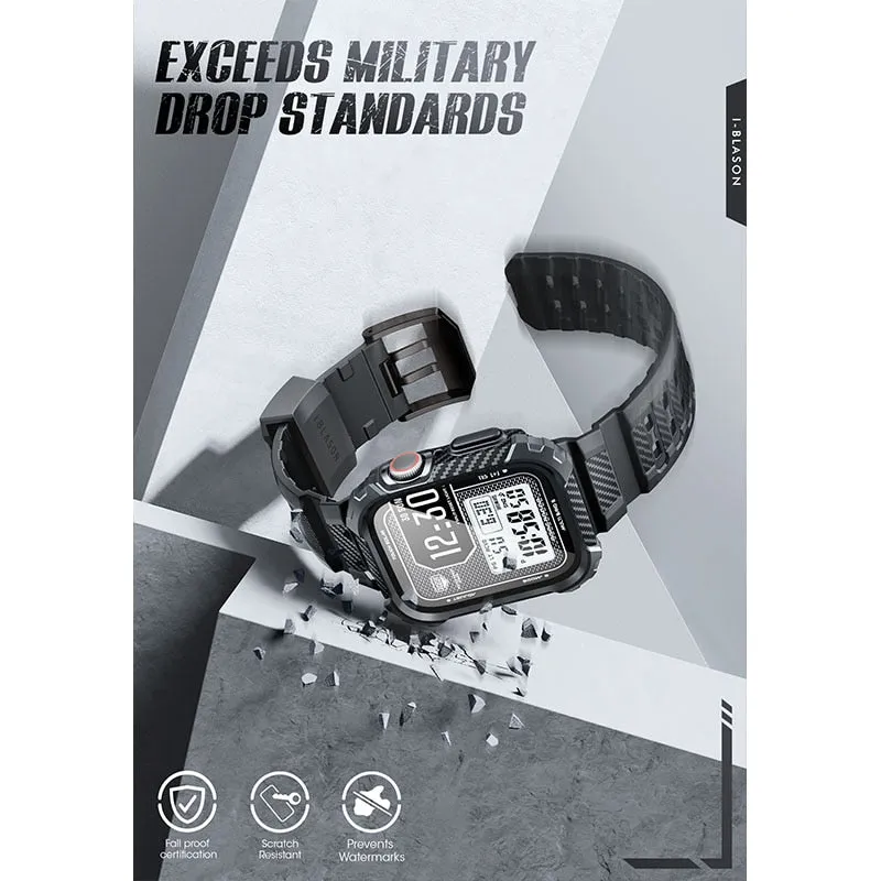 For Apple Watch 6/5/4/se2/se Case 44mm Armorbox Rugged Watch Band with 2-pack Built-in Tempered Glass Screen Protector