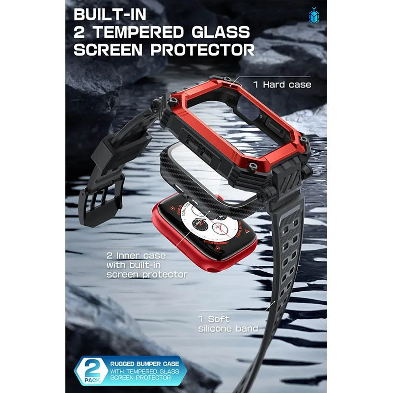 For Apple Watch 8/7/6/5/4/se Case 45/44mm Pro Rugged Protective Case with Built-in Tempered Glass Screen Protector