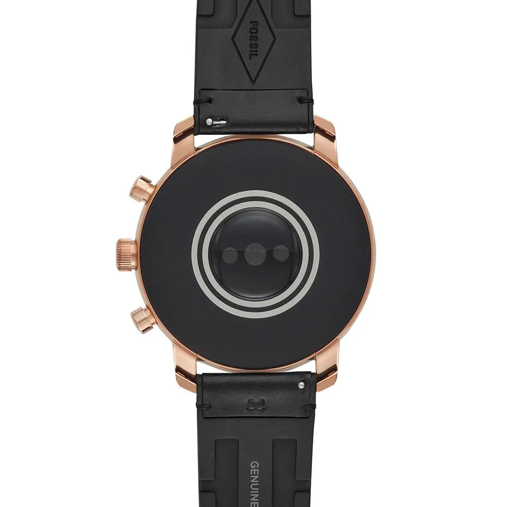 Fossil Q Explorist HR Mens Black Leather Band Black Dial Gen 4 Smart-Watch - FTW4017