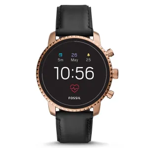Fossil Q Explorist HR Mens Black Leather Band Black Dial Gen 4 Smart-Watch - FTW4017