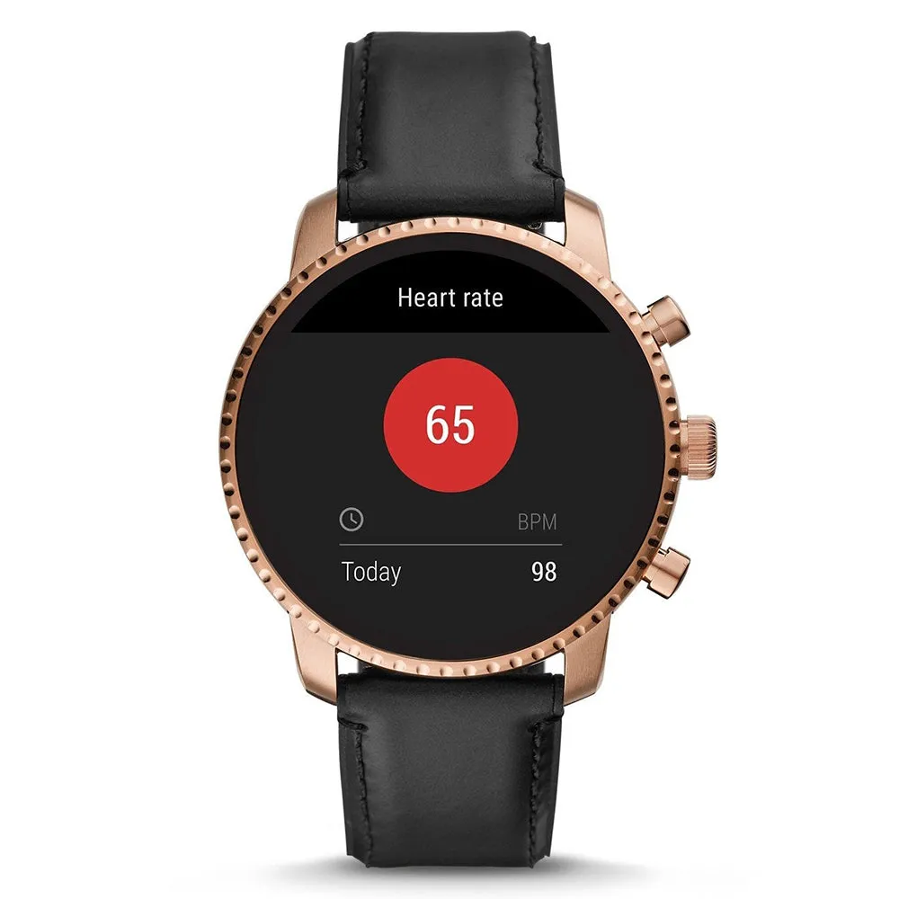 Fossil Q Explorist HR Mens Black Leather Band Black Dial Gen 4 Smart-Watch - FTW4017