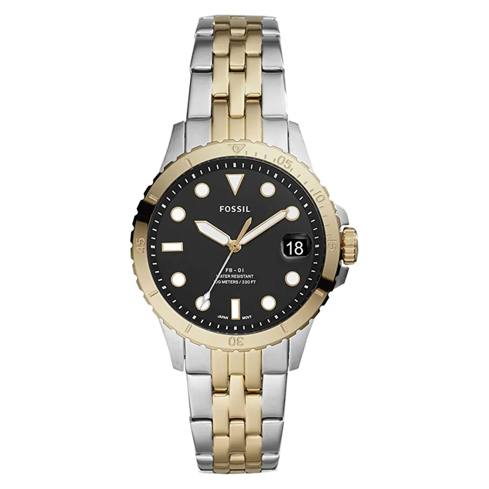 Fossil Womens Black Dial Gold Tone Band Stainless Steel Quartz Watch - ES4745