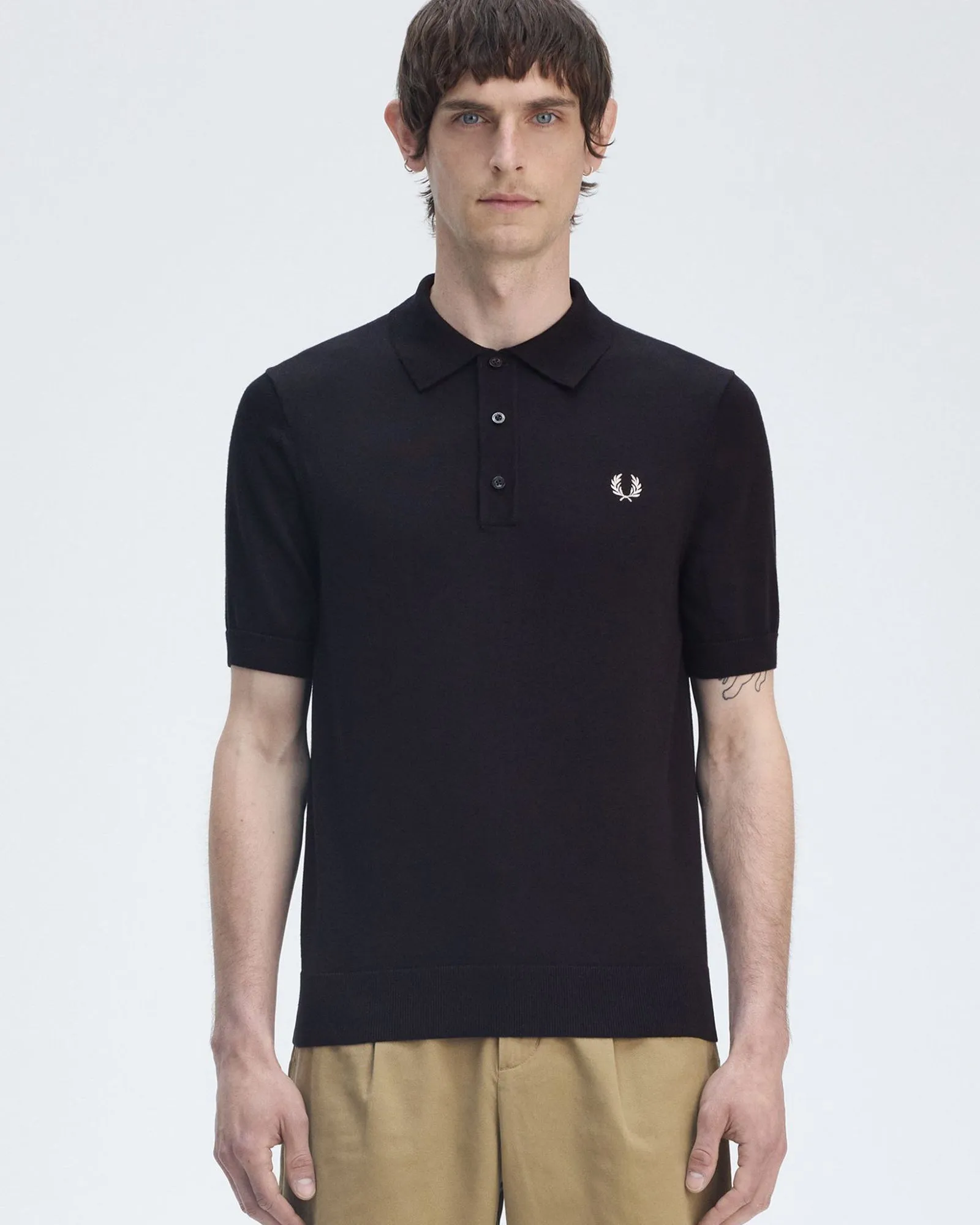 Fred Perry Cotton Knitted Polo Shirt - Black