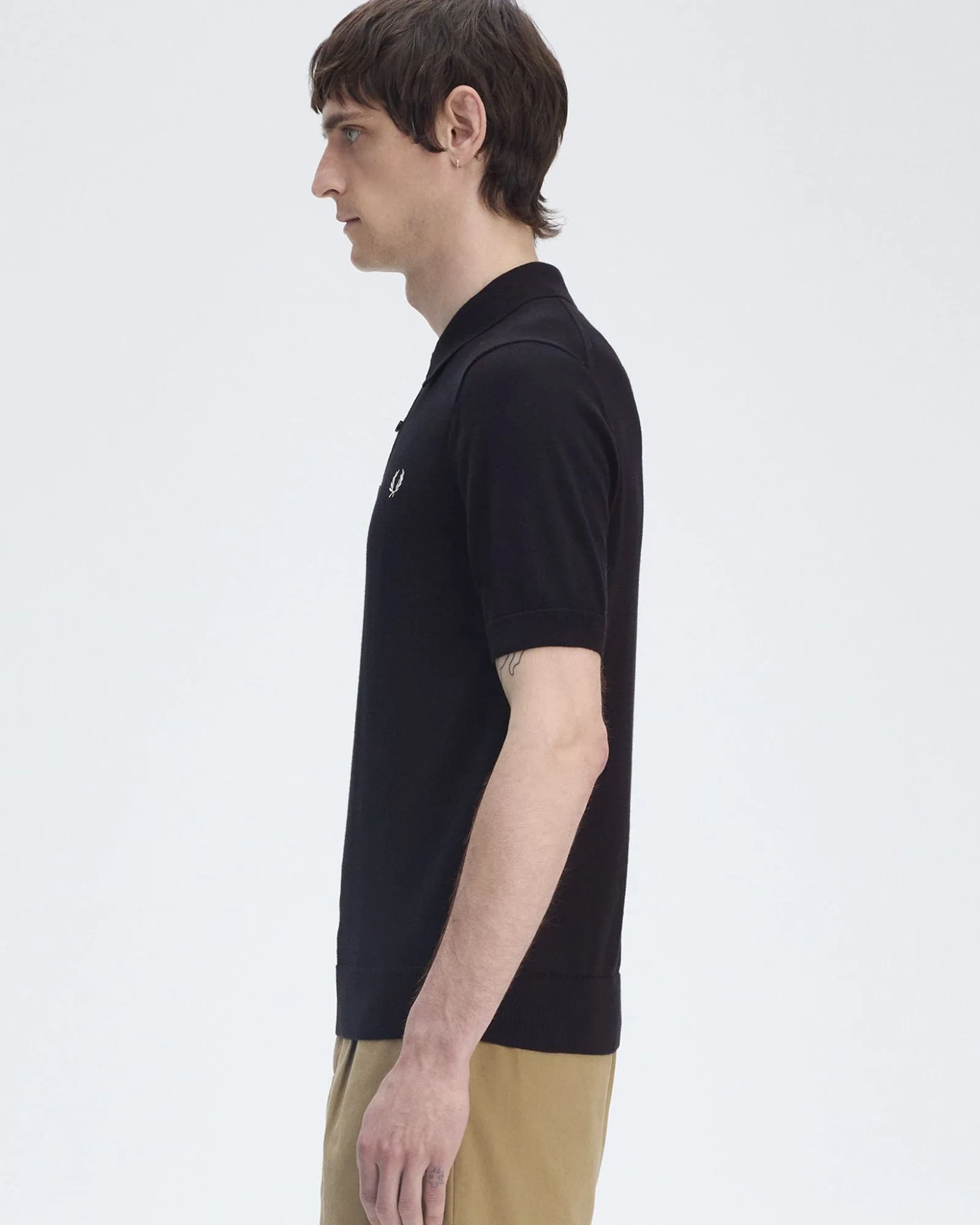 Fred Perry Cotton Knitted Polo Shirt - Black