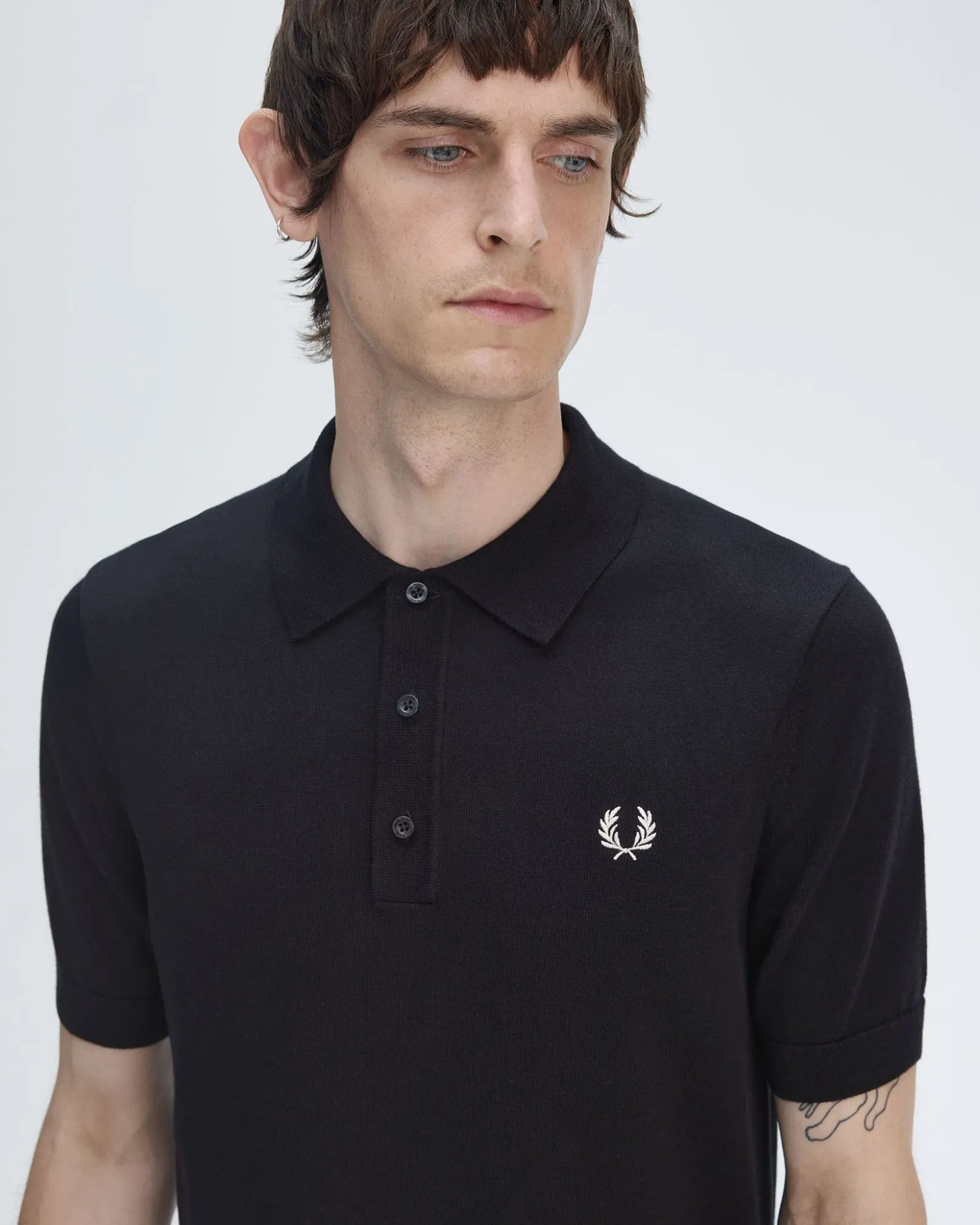 Fred Perry Cotton Knitted Polo Shirt - Black