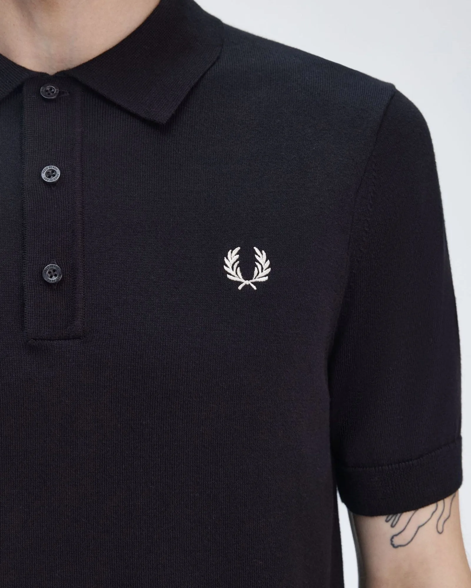 Fred Perry Cotton Knitted Polo Shirt - Black