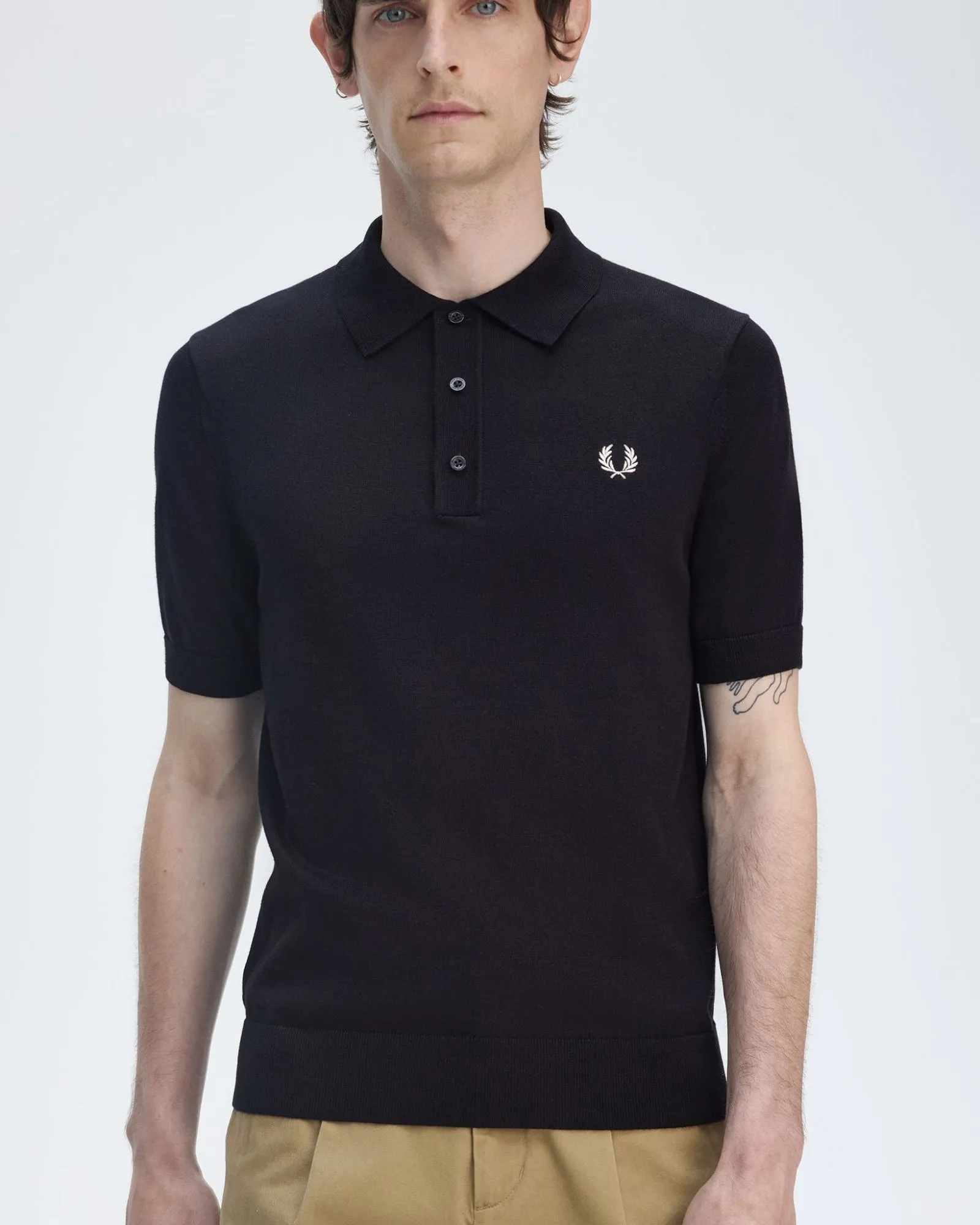 Fred Perry Cotton Knitted Polo Shirt - Black