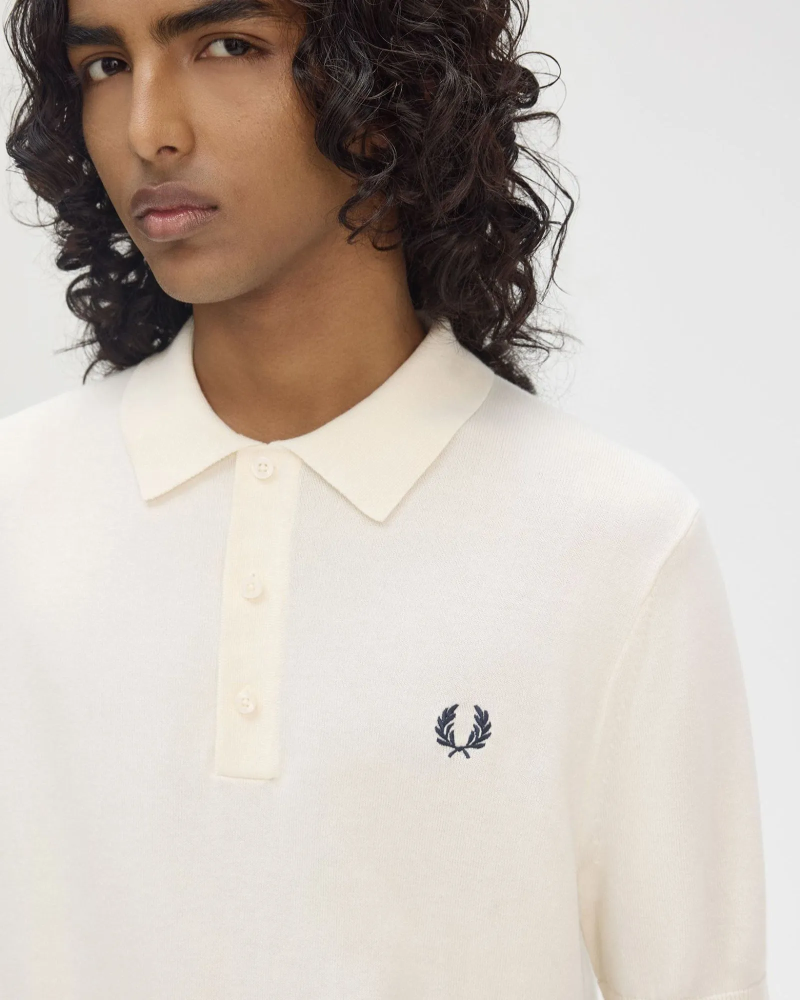 Fred Perry Cotton Knitted Polo Shirt - Ecru