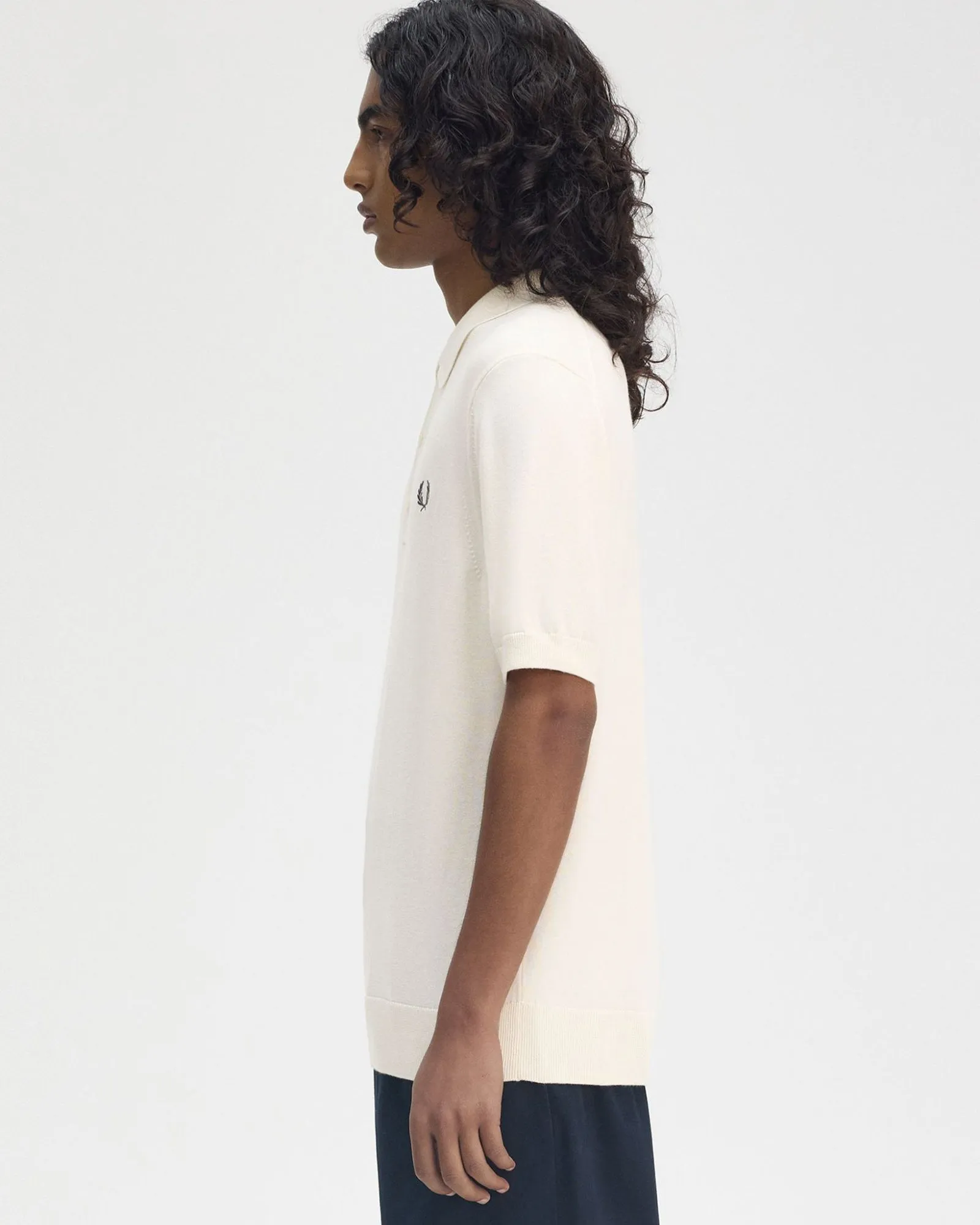 Fred Perry Cotton Knitted Polo Shirt - Ecru