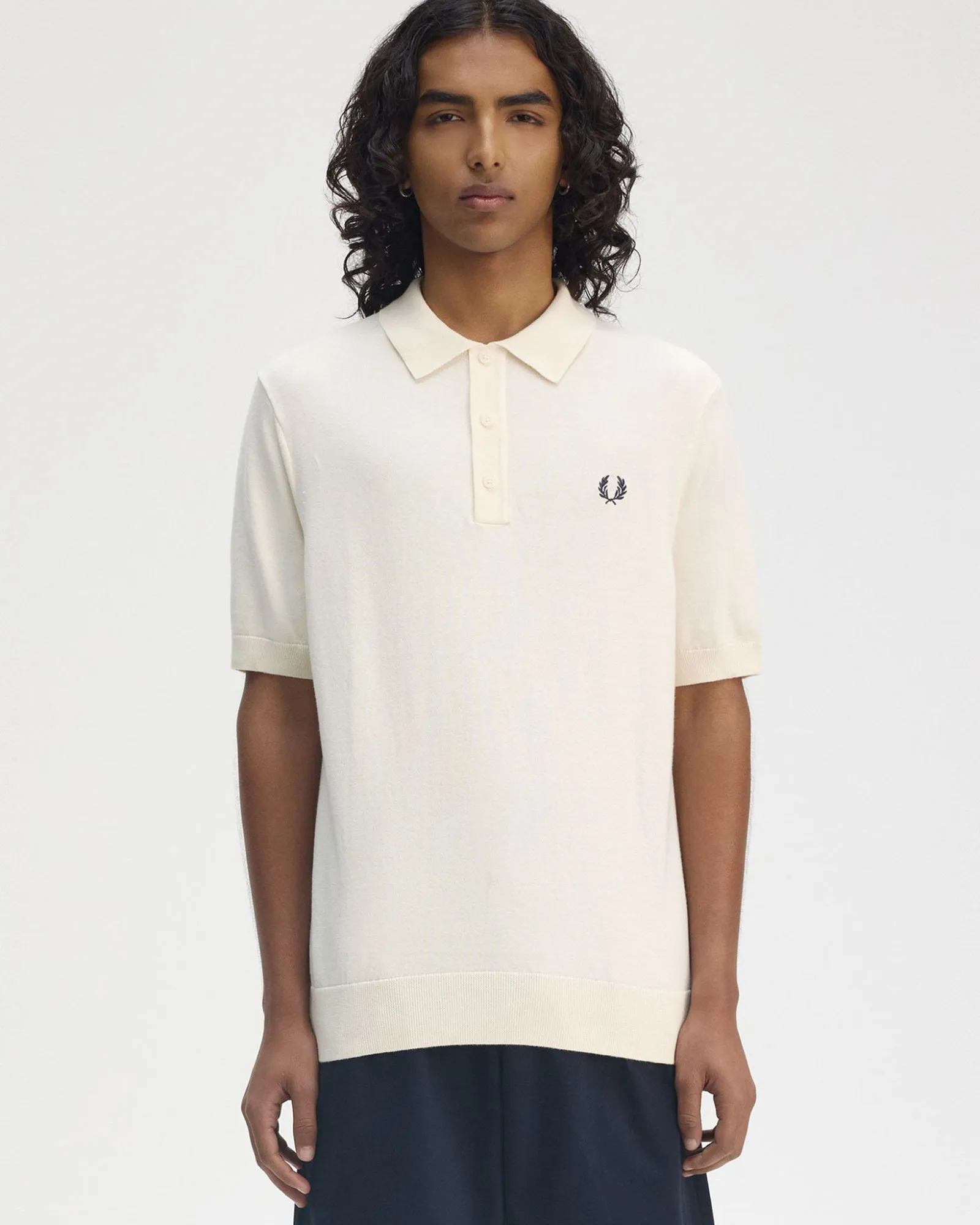 Fred Perry Cotton Knitted Polo Shirt - Ecru