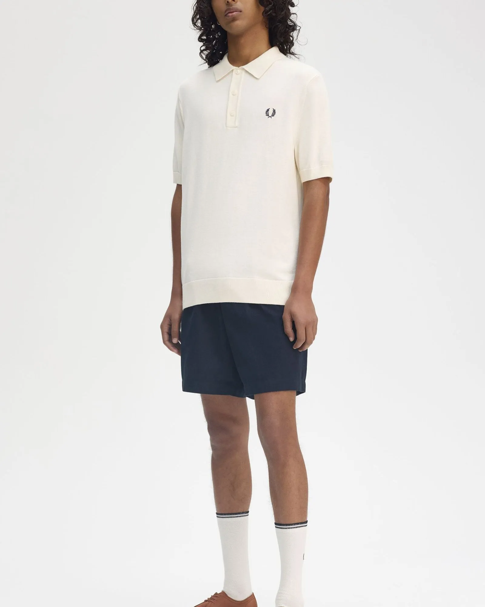 Fred Perry Cotton Knitted Polo Shirt - Ecru