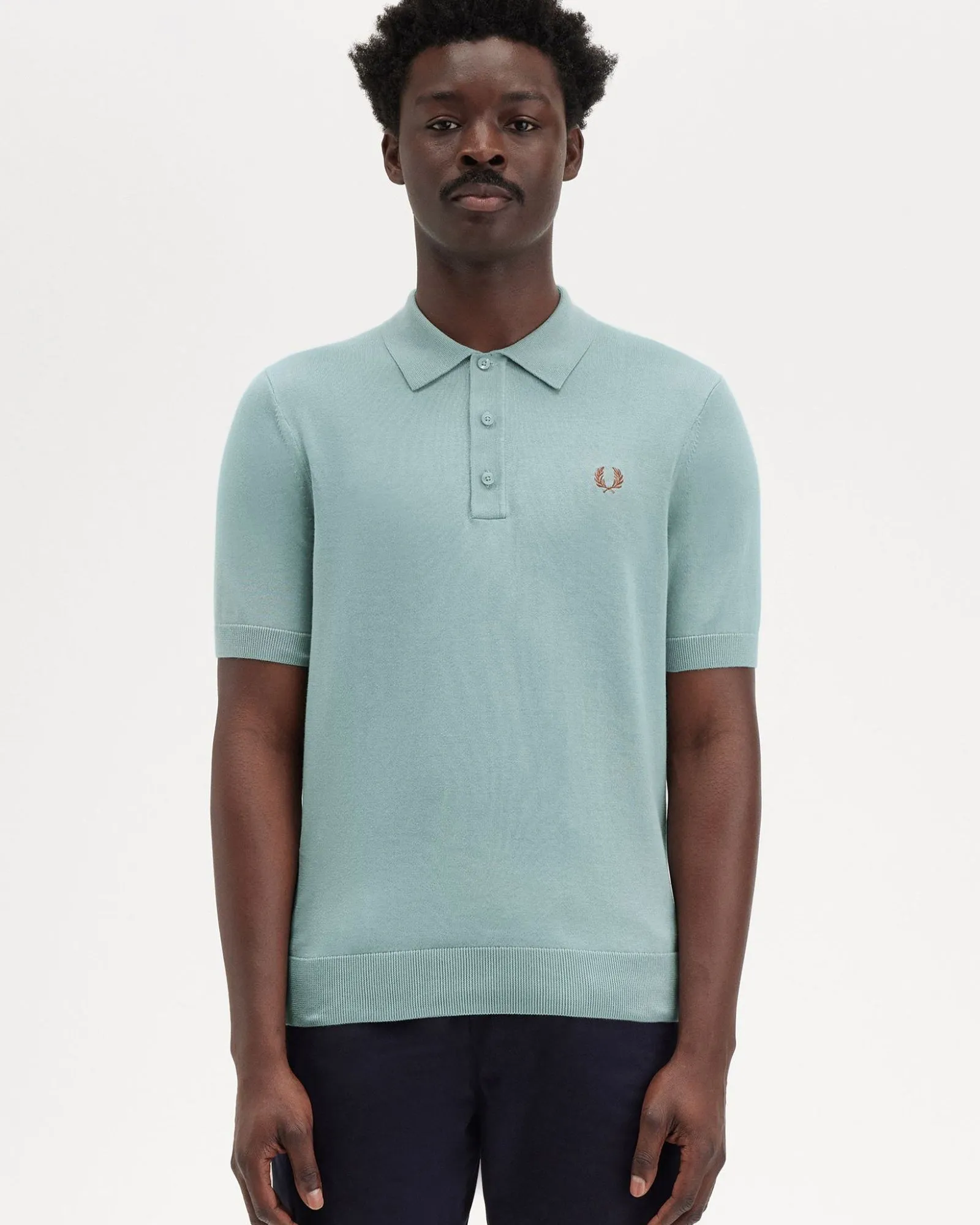 Fred Perry Cotton Knitted Polo Shirt - Silver Blue