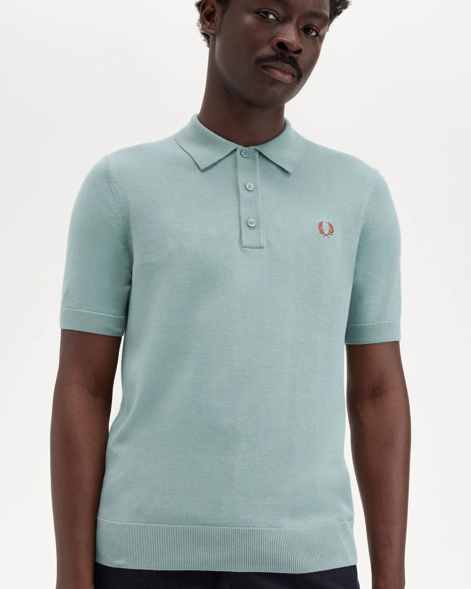 Fred Perry Cotton Knitted Polo Shirt - Silver Blue
