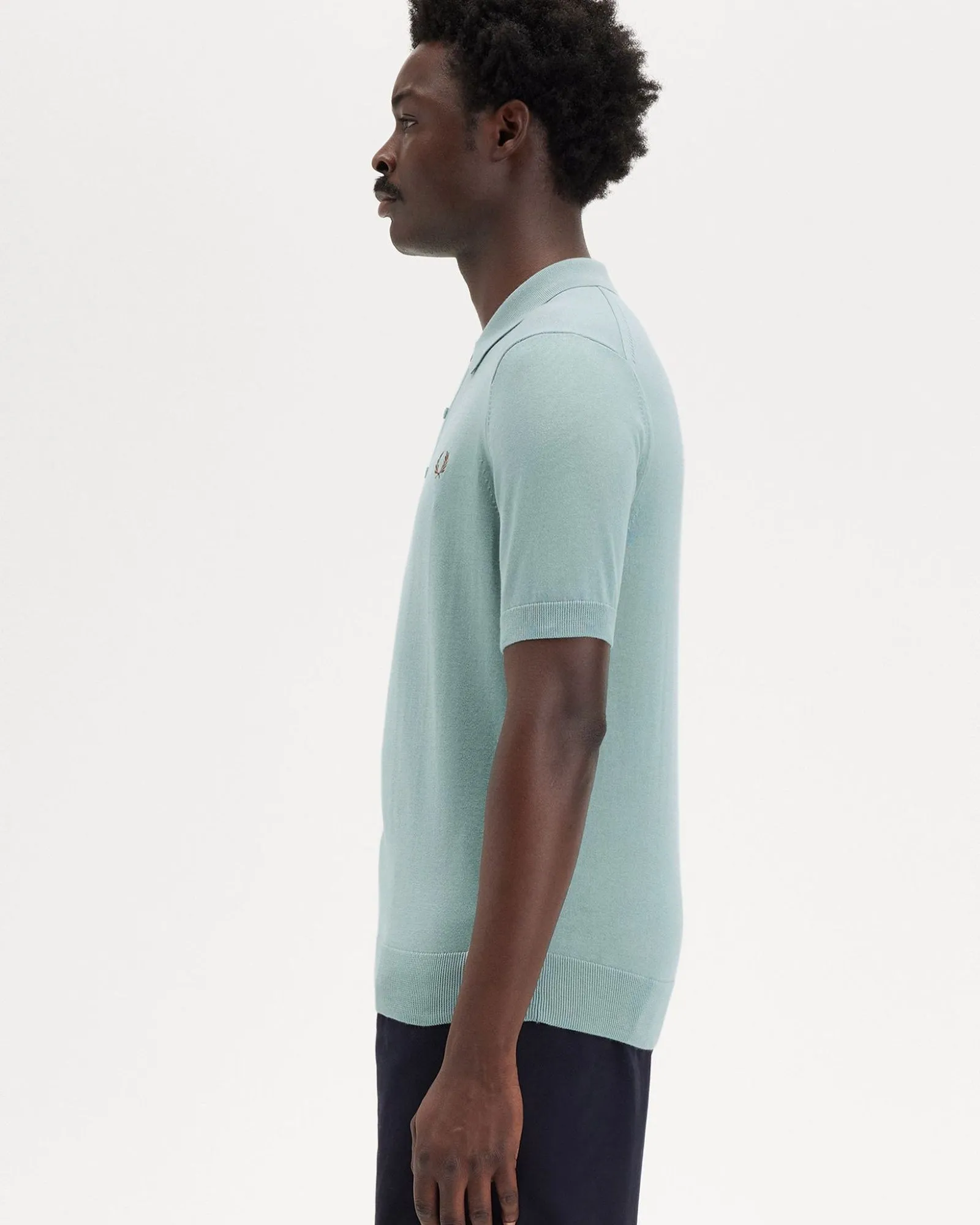 Fred Perry Cotton Knitted Polo Shirt - Silver Blue