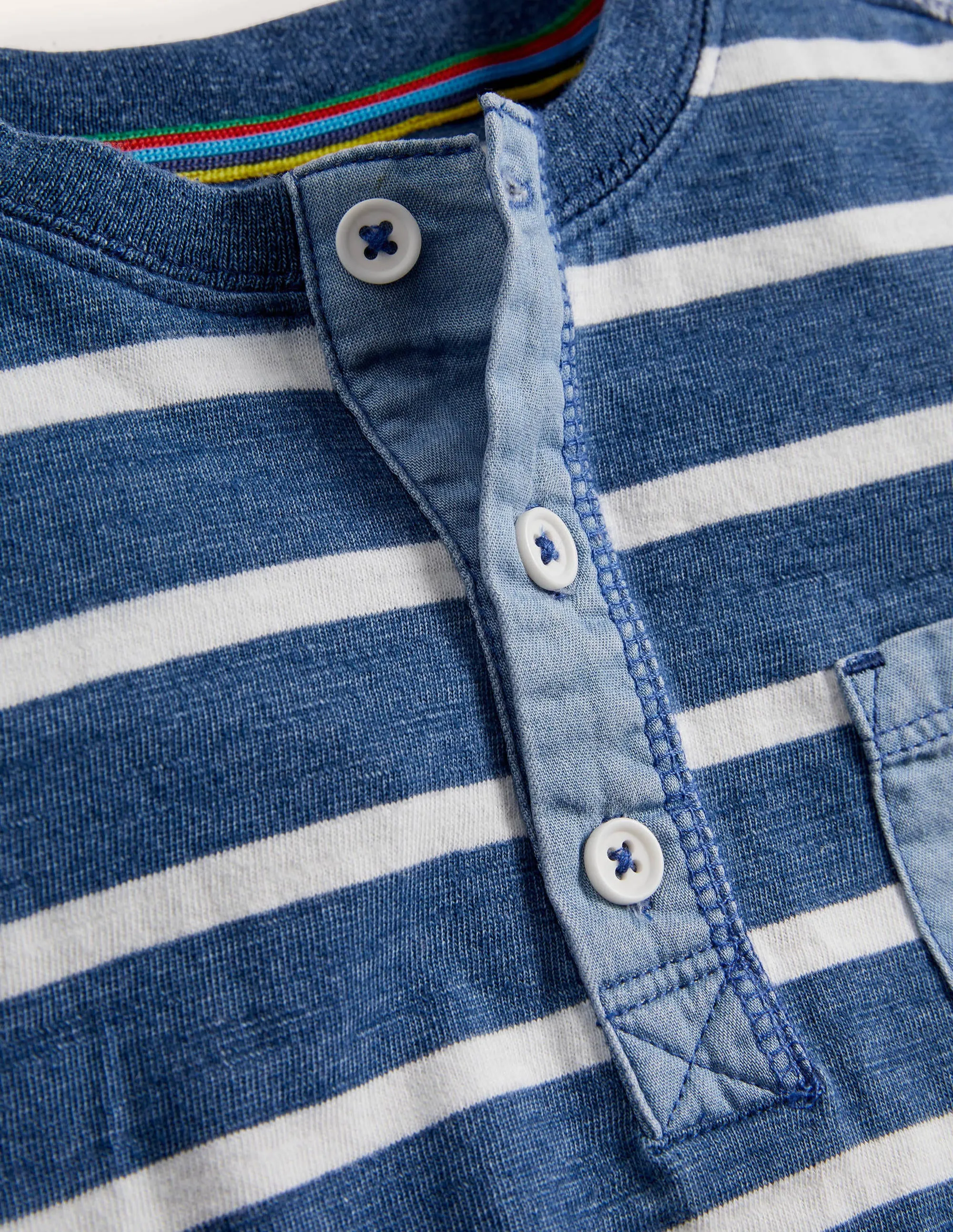 Garment Dye Henley T-shirt-Indigo Blue/Ivory