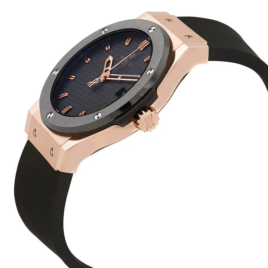 Hublot Classic Fusion Black Carbon Fiber Dial 18K Rose Gold Black Rubber Men's Watch 542.PM.1780.RX