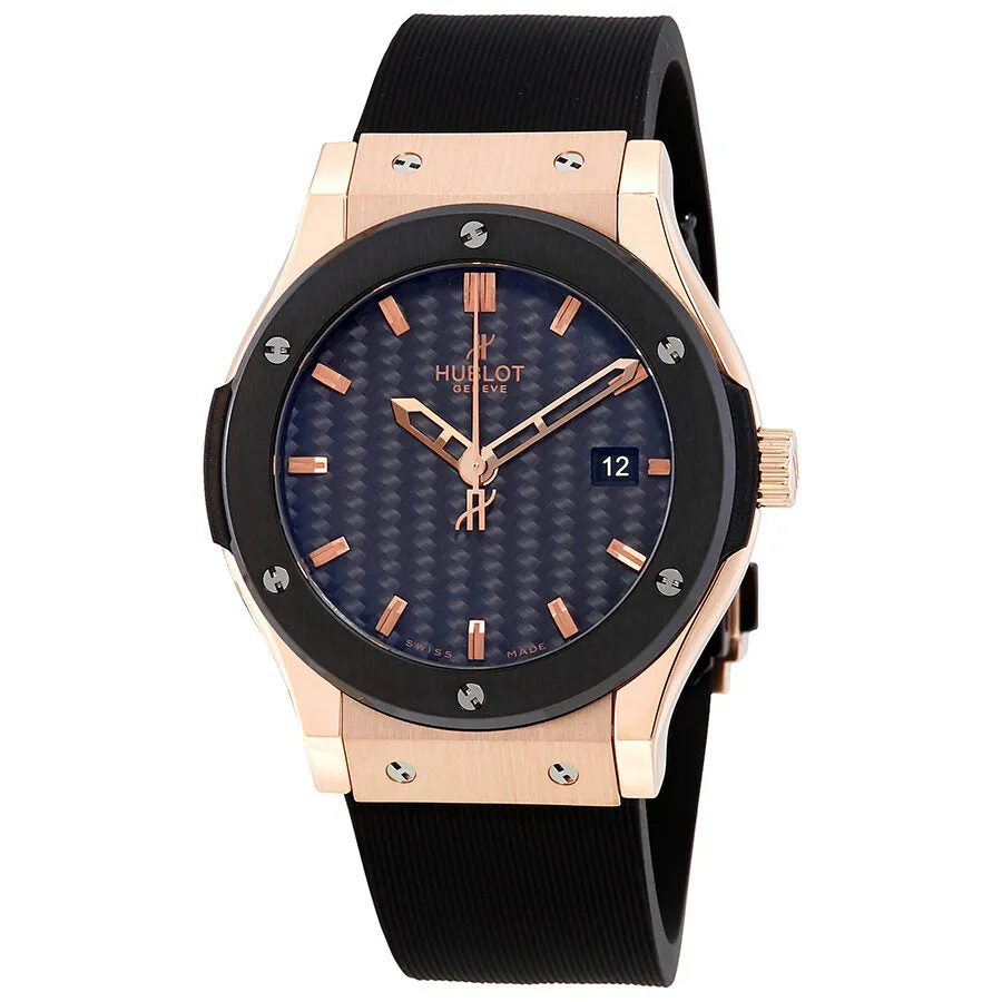 Hublot Classic Fusion Black Carbon Fiber Dial 18K Rose Gold Black Rubber Men's Watch 542.PM.1780.RX