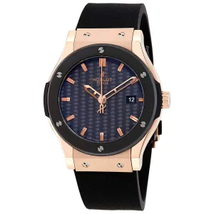 Hublot Classic Fusion Black Carbon Fiber Dial 18K Rose Gold Black Rubber Men's Watch 542.PM.1780.RX
