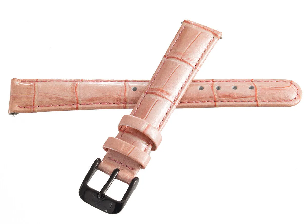 Invicta Women's 16mm Shiny Pink Alligator Leather Black Buckle Band