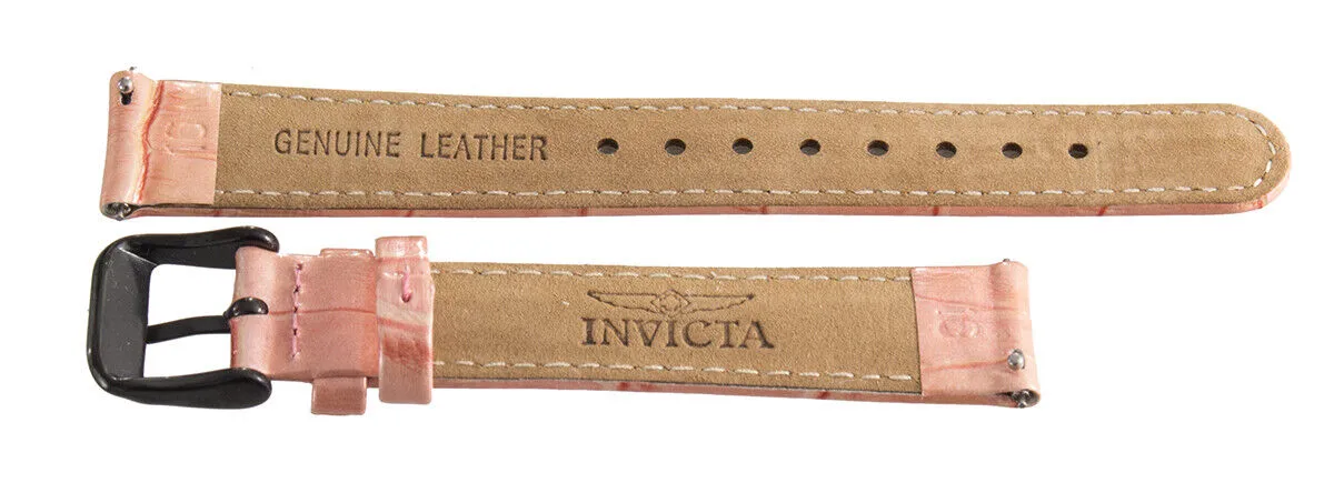 Invicta Women's 16mm Shiny Pink Alligator Leather Black Buckle Band
