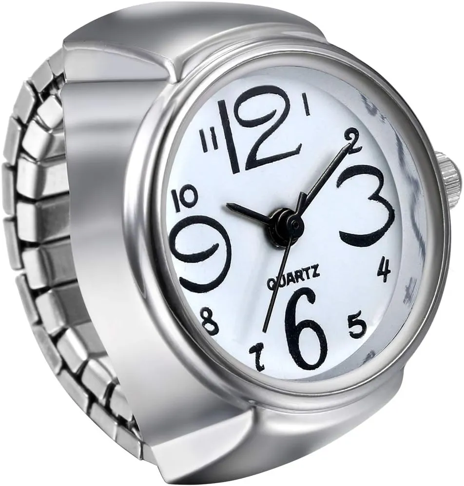 JewelryWe Men Women Finger Watch Creative Elastic Round Quartz Finger Ring Watches