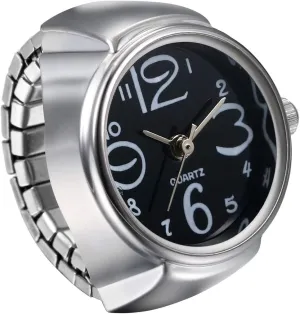 JewelryWe Men Women Finger Watch Creative Elastic Round Quartz Finger Ring Watches