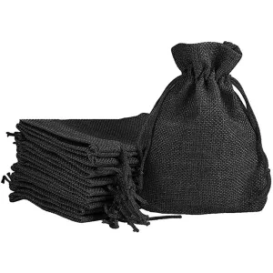 Jute Linen Pouches for Functions, Baby Showers, Candy Bags - Black