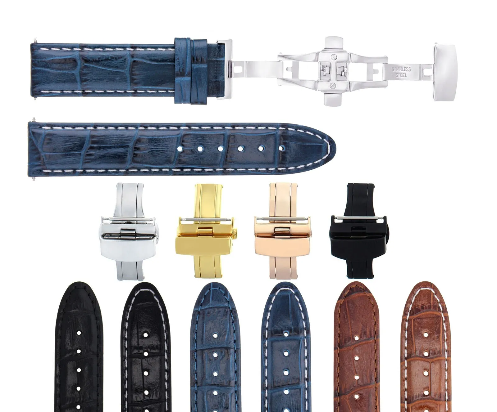 LEATHER WATCH BAND STRAP FOR OMEGA WATCH DEPLOYMENT CLASP - 20MM