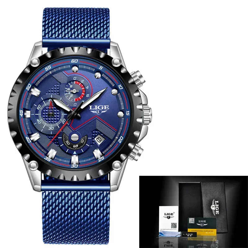 LIGE Men's Luxury Chronograph Watch - Fashionable, Waterproof, Stainless Steel