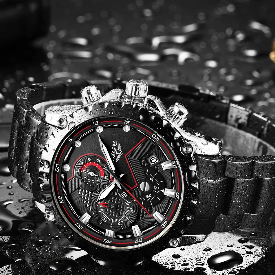 LIGE Men's Luxury Chronograph Watch - Fashionable, Waterproof, Stainless Steel