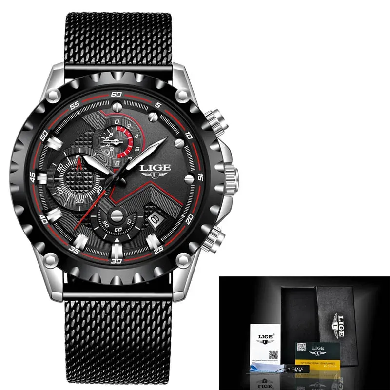 LIGE Men's Luxury Chronograph Watch - Fashionable, Waterproof, Stainless Steel