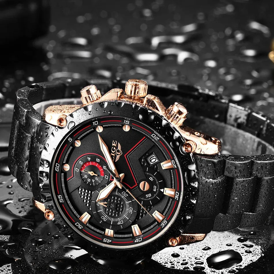 LIGE Men's Luxury Chronograph Watch - Fashionable, Waterproof, Stainless Steel