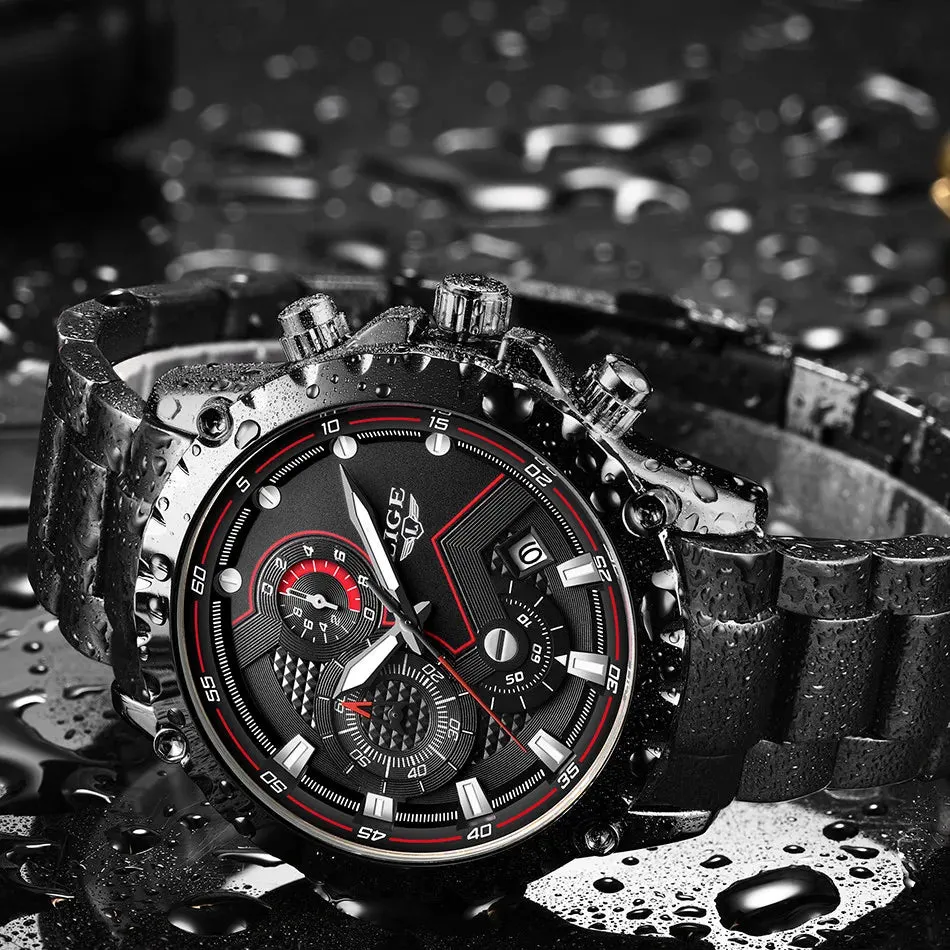 LIGE Men's Luxury Chronograph Watch - Fashionable, Waterproof, Stainless Steel