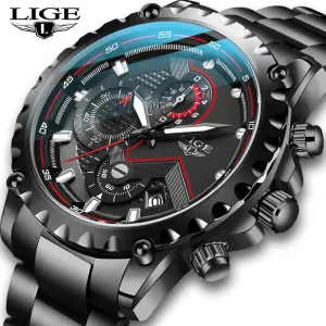 LIGE Men's Luxury Chronograph Watch - Fashionable, Waterproof, Stainless Steel