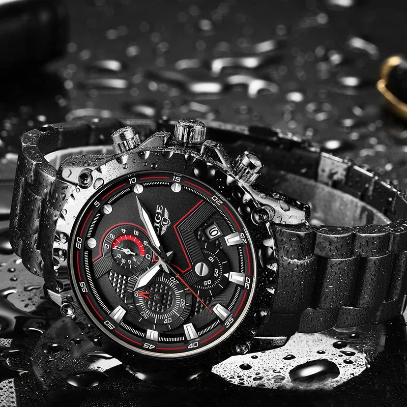 LIGE Men's Luxury Chronograph Watch - Fashionable, Waterproof, Stainless Steel