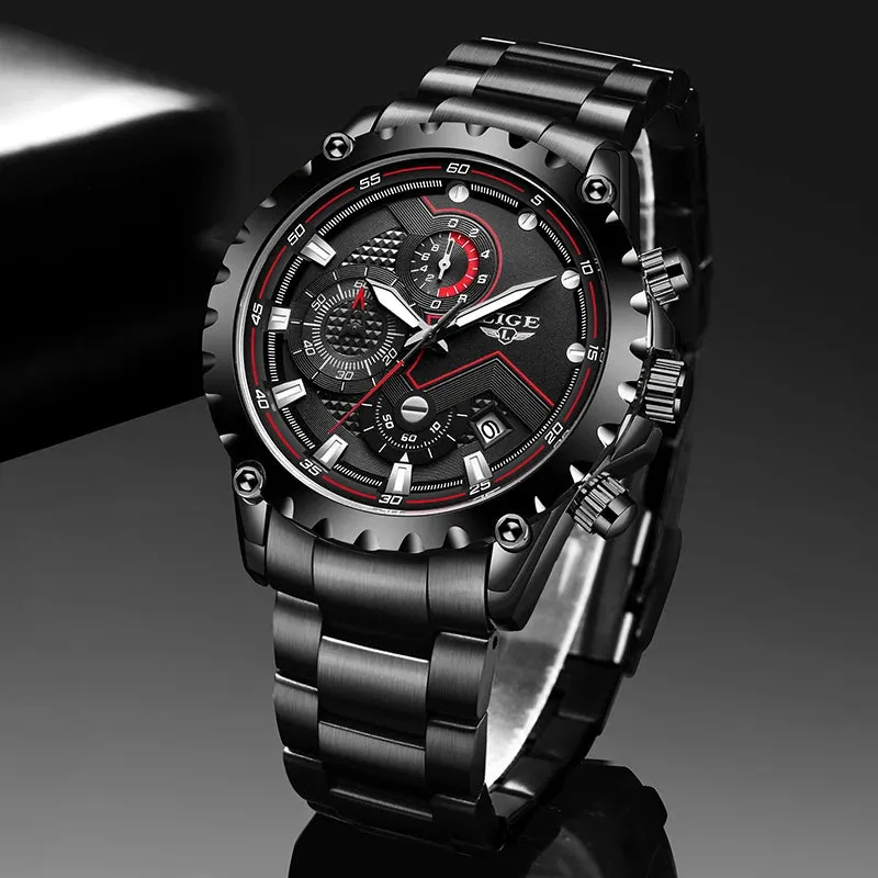 LIGE Men's Luxury Chronograph Watch - Fashionable, Waterproof, Stainless Steel