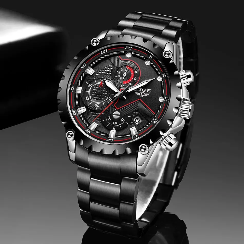 LIGE Men's Luxury Chronograph Watch - Fashionable, Waterproof, Stainless Steel