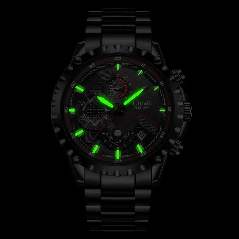 LIGE Men's Luxury Chronograph Watch - Fashionable, Waterproof, Stainless Steel