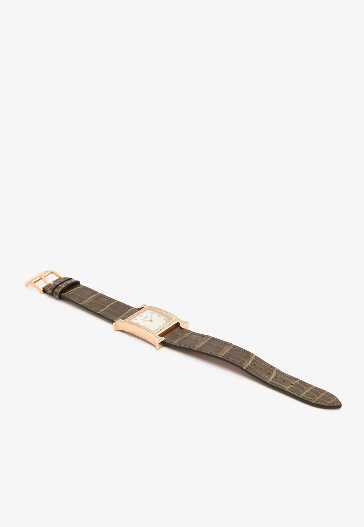 Medium Heure H 30mm Watch in Shiny Alligator Single Tour Strap with Diamond-Set Rose Gold Case
