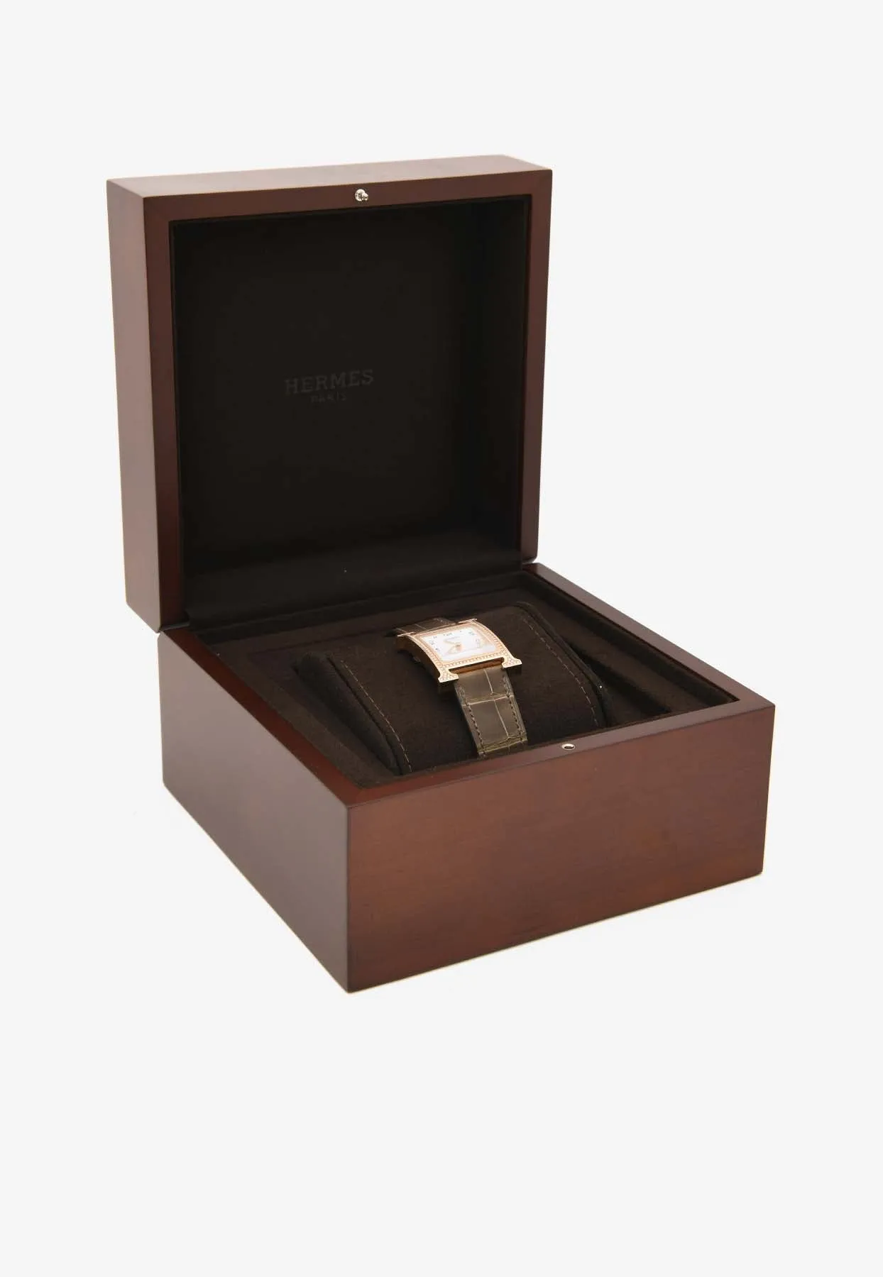 Medium Heure H 30mm Watch in Shiny Alligator Single Tour Strap with Diamond-Set Rose Gold Case