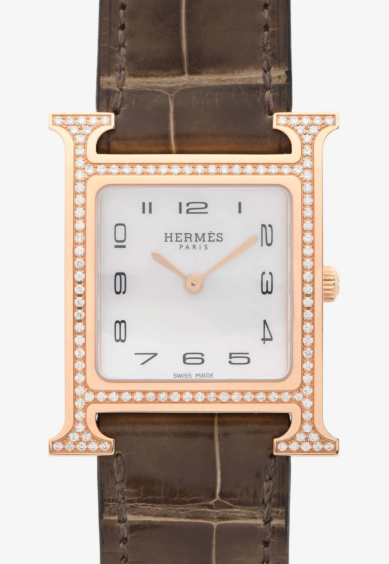 Medium Heure H 30mm Watch in Shiny Alligator Single Tour Strap with Diamond-Set Rose Gold Case