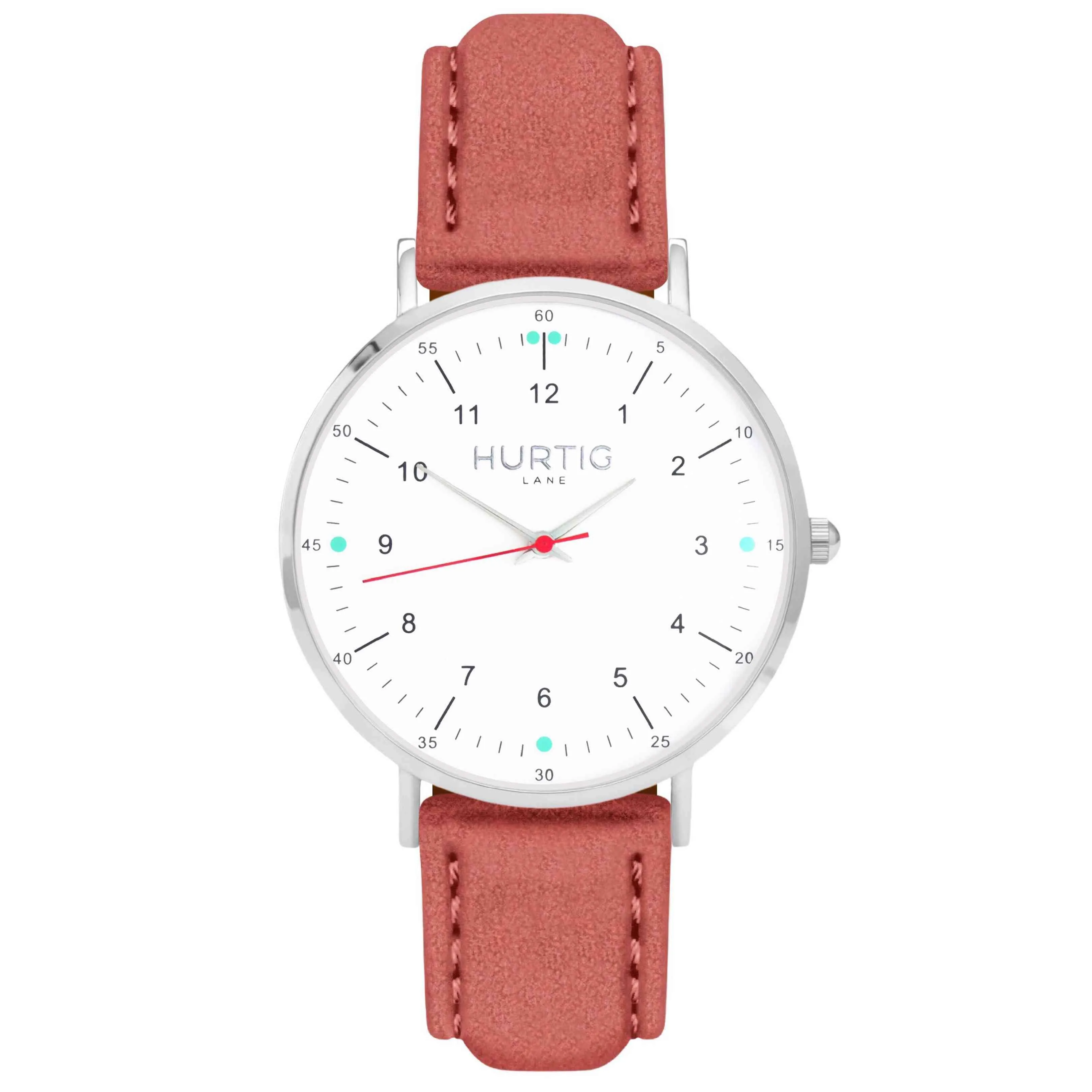 Moderna Vegan Suede Watch Silver, White & Coral