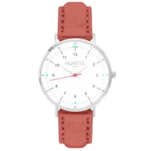 Moderna Vegan Suede Watch Silver, White & Coral