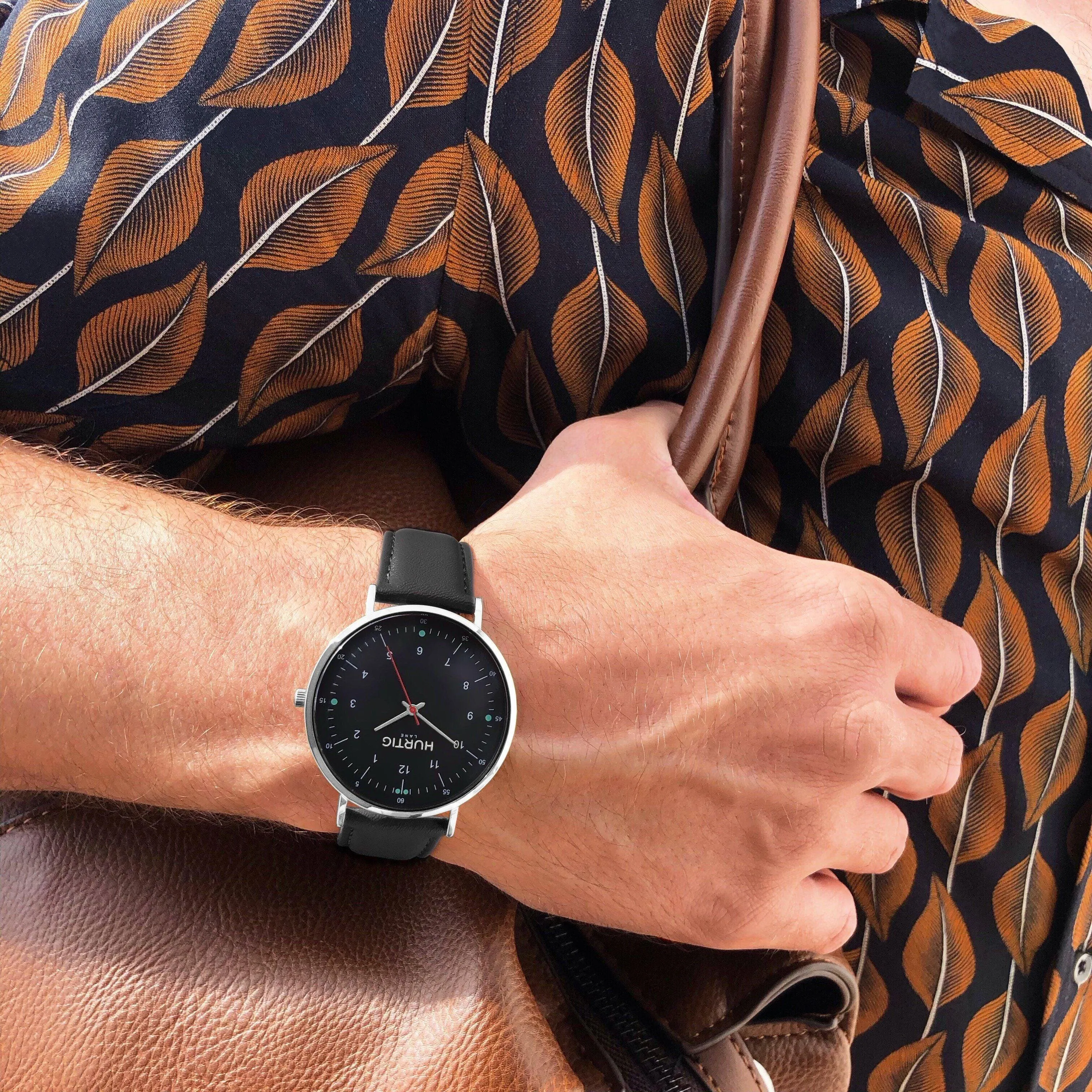 Moderno Vegan Leather Watch Silver, Black & Black
