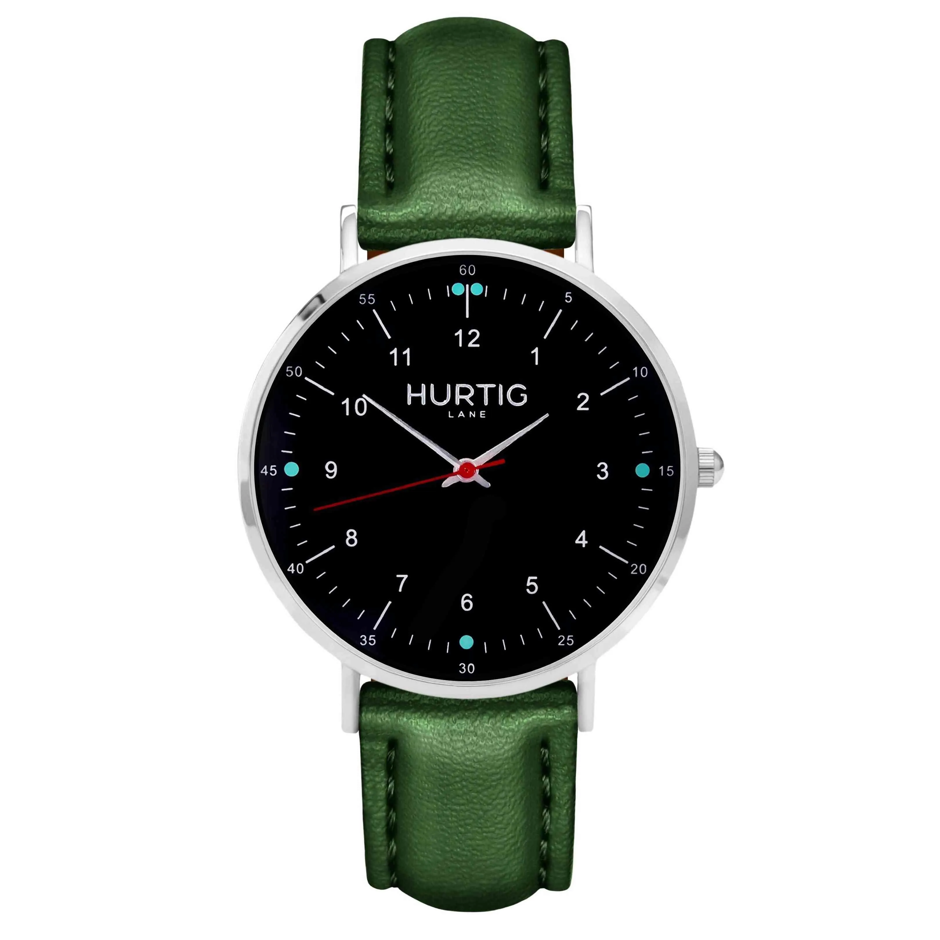 Moderno Vegan Leather Watch Silver, Black & Red